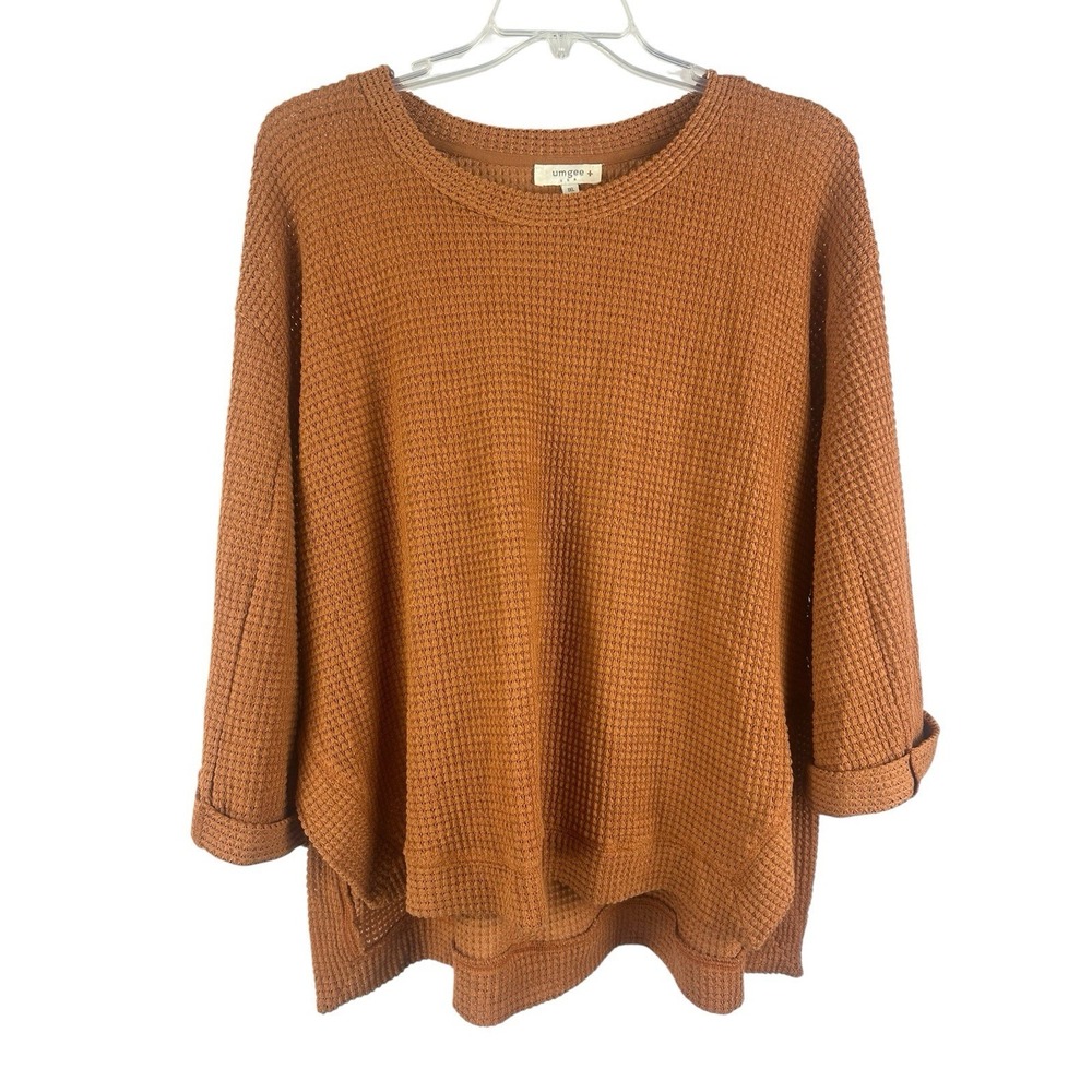 Umgee Womens Waffle Tunic Top Sz 1XL Brown Orange Rust Lagenlook Boho